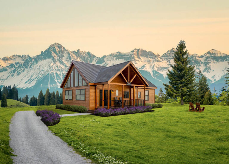 Cedar Ridge cabin in yard with mountain background