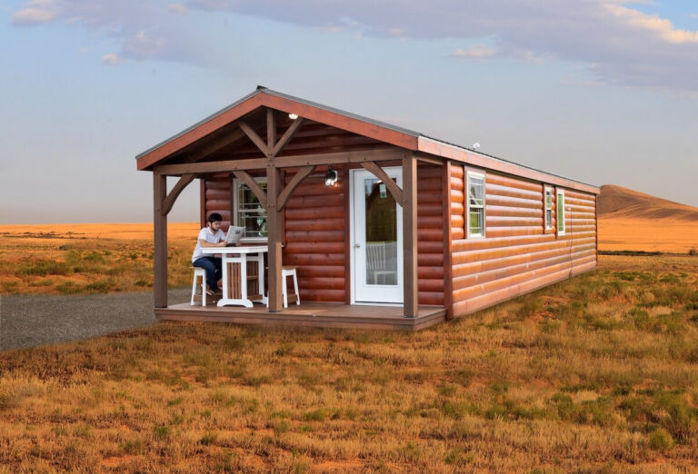 redwood lodge style 3 cabin outside view of a 14x52