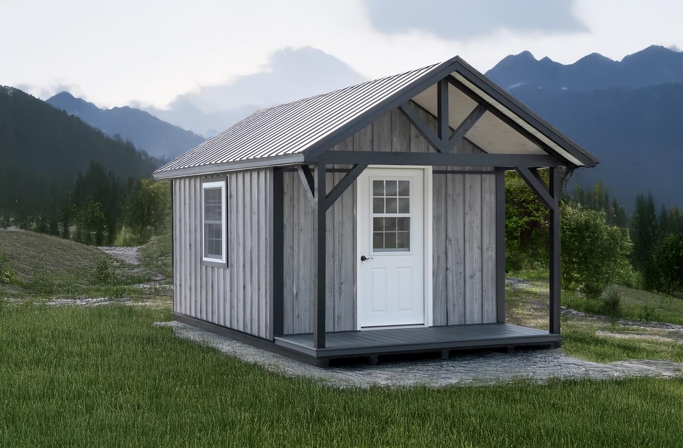 Glacier Cave Style 1 exterior front view with mountains in background size 10x18