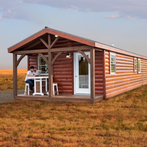 redwood lodge style 3 cabin outside view of a 14x52